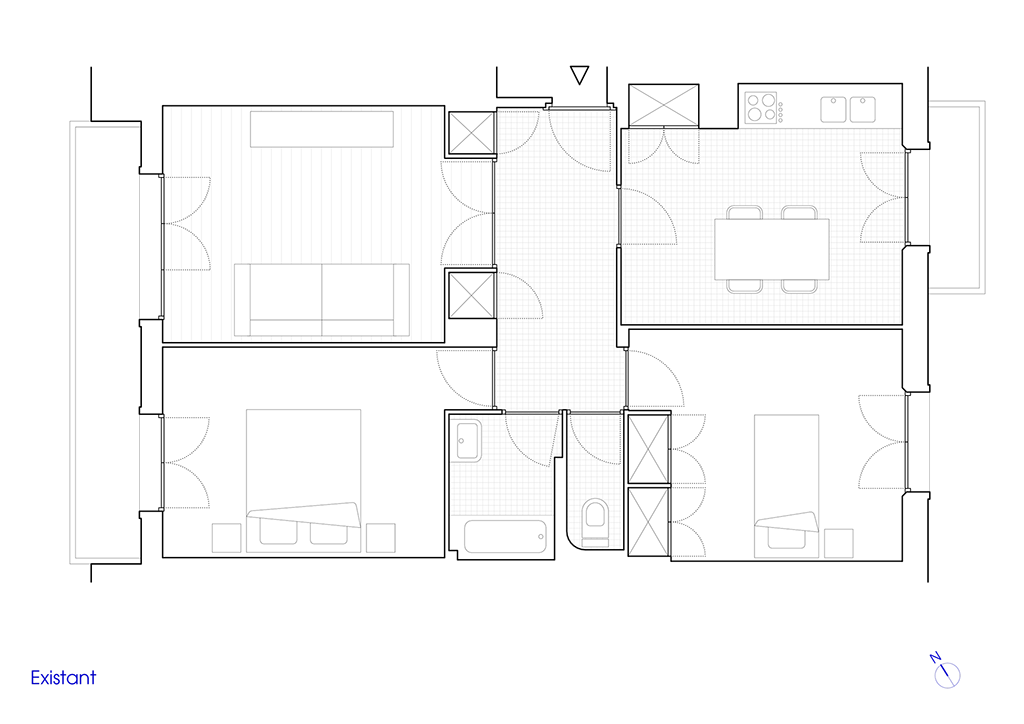 Plan existan | Architecte d'Intérieur Annecy | © Antoine Chatiliez Dessin du plan existant de l'appartement avant rénovation.