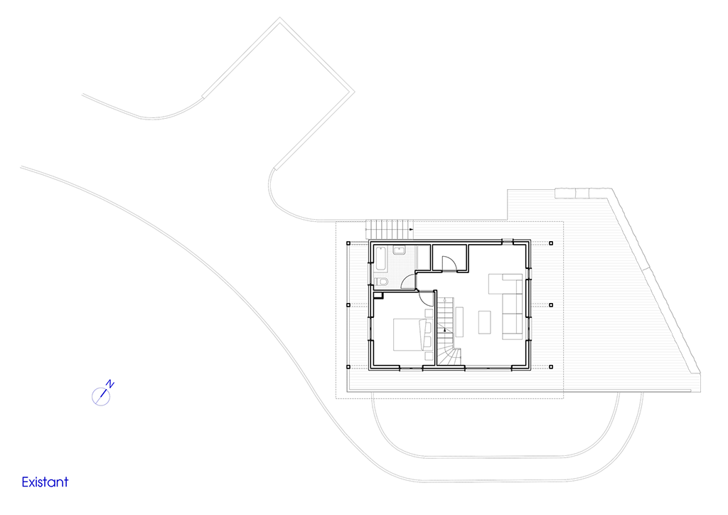 Dessin du plan existant du chalet avant travaux d'extension et de rénovation.