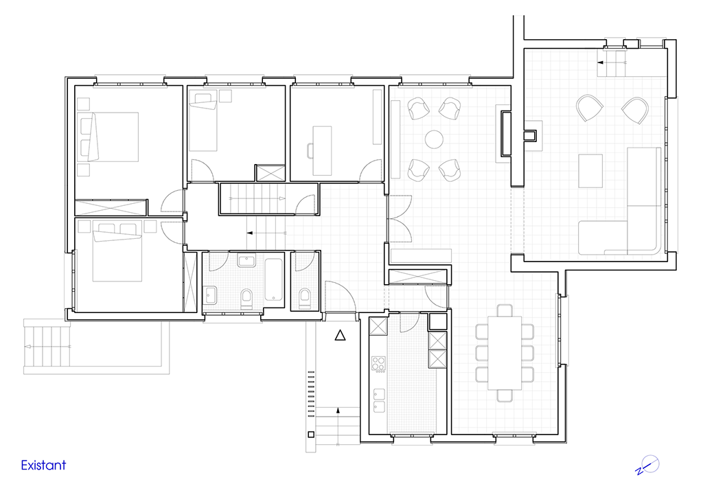 Dessin du plan existant de la maison.