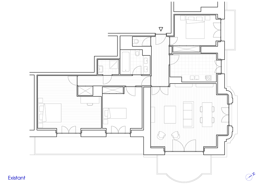 Plan existant de l'appartement de Divonne-les-Bains, avant travaux.