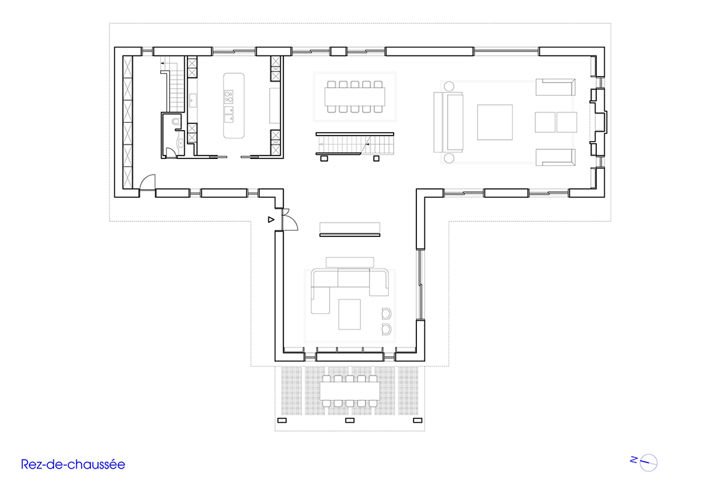 Plan du rez-de-chaussée de la maison après rénovation.