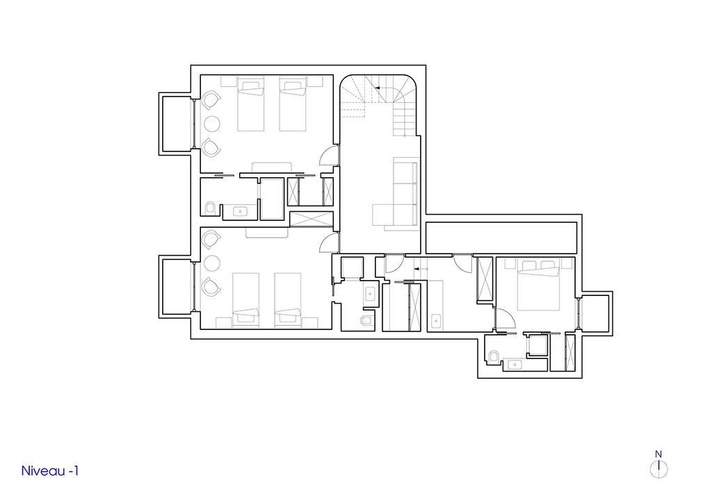 Plan du sous-sol du chalet à Courchevel après transformation.