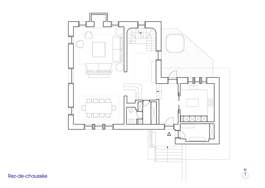Plan du rez-de-chaussée du chalet à Courchevel après transformation.